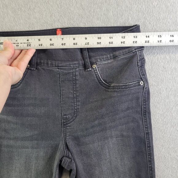 Spanx Jeans Womens SP Black Straight Leg Mid Rise Pull On Slimming Whiskered - Picture 6 of 15